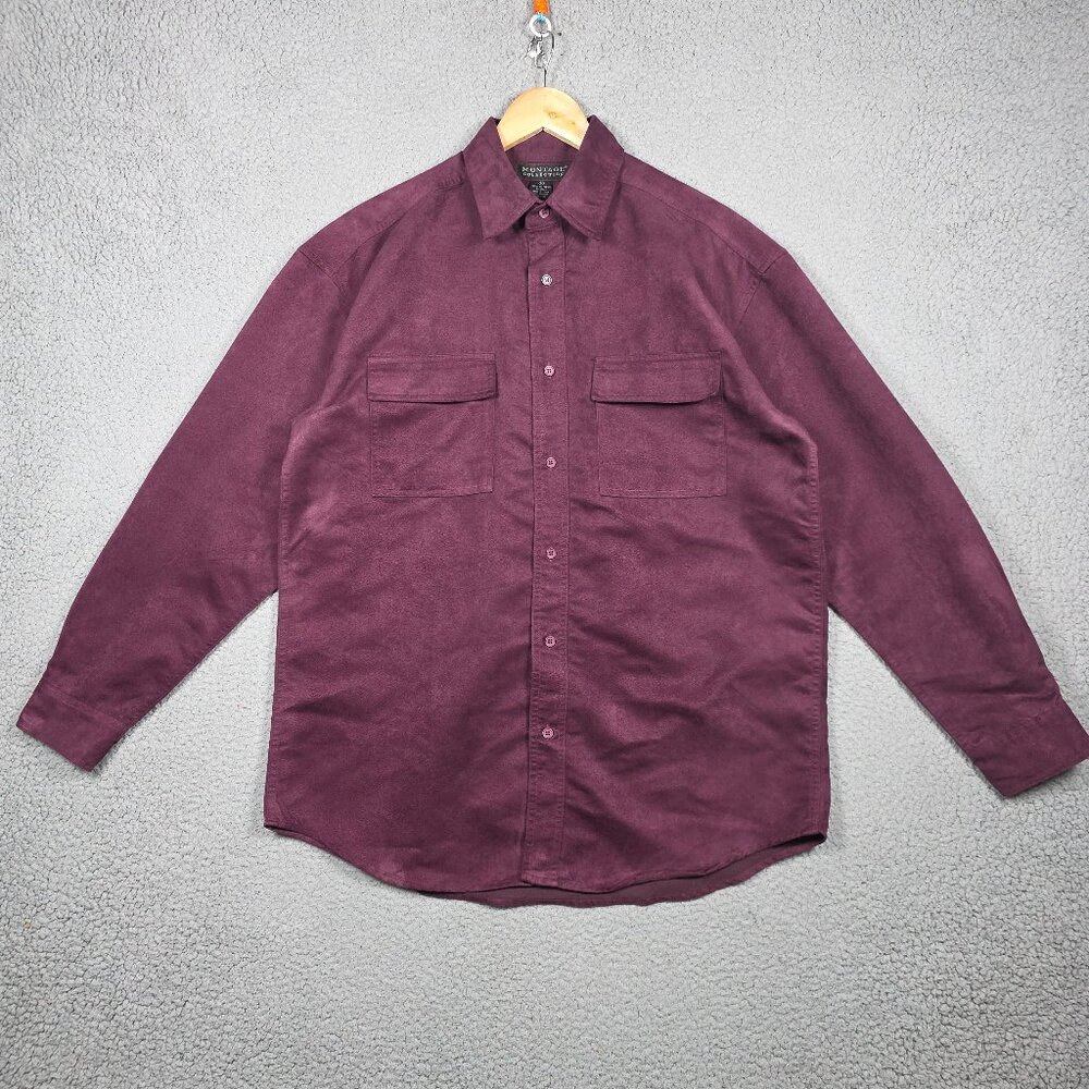 Montage Collection Shirt Mens Size Medium Burgundy Suede Vintage Button Down